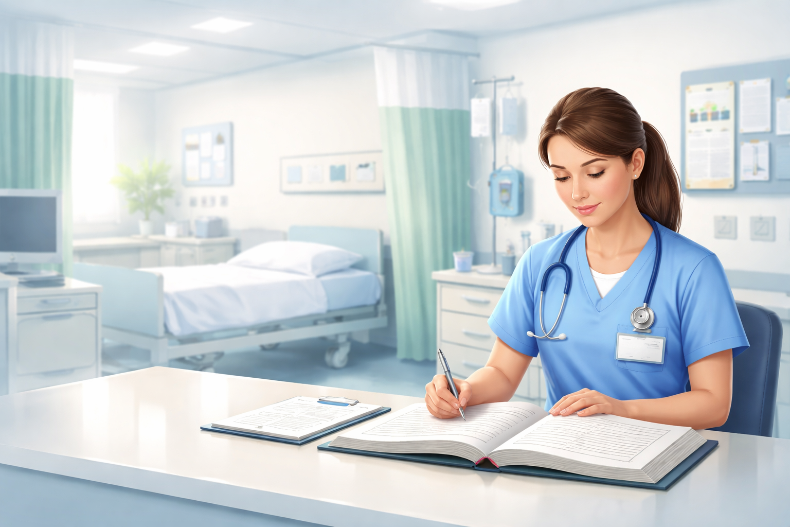Nurse Writing in Hospital Register